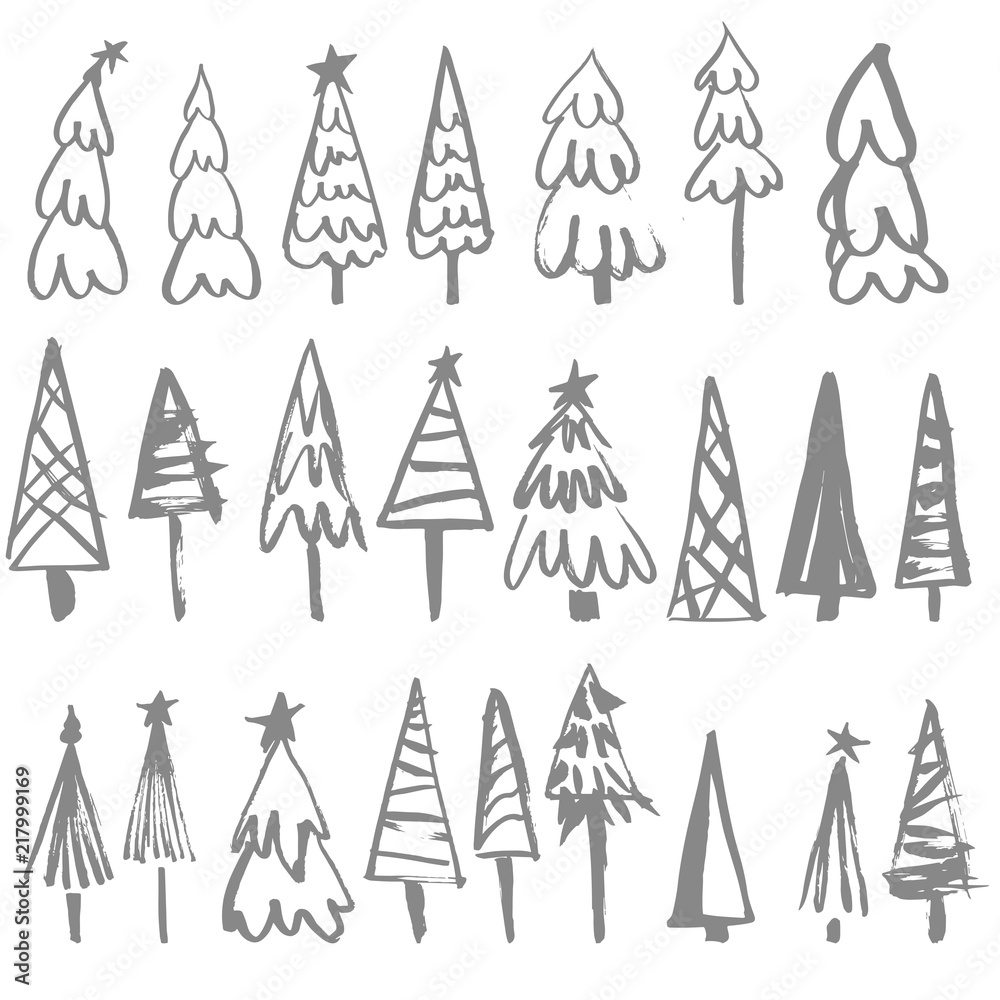 Set of hand drawn Christmas Trees. Vector sketch illustration Set of hand drawn Christmas Trees. Vector sketch illustration
