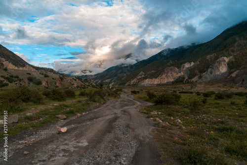 Sunset in the Himalayas of Nepal