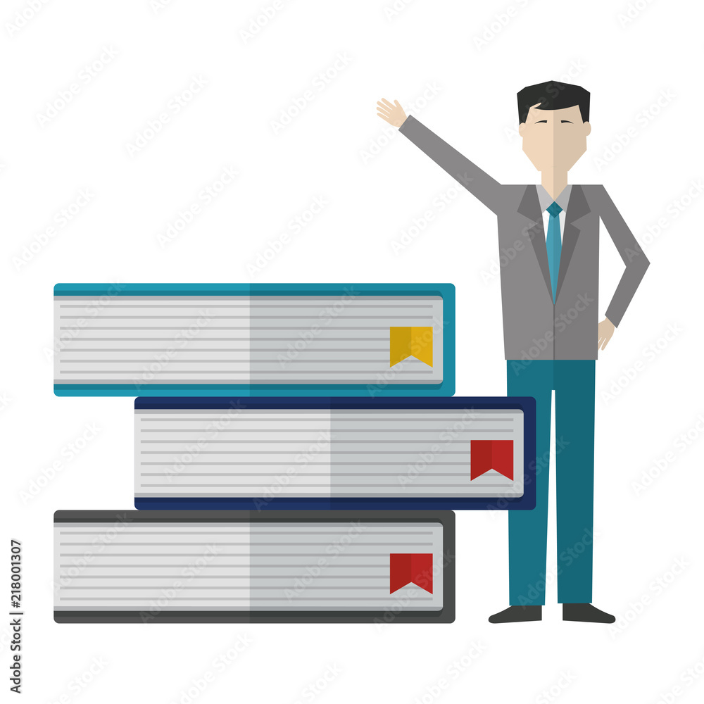 businessman with pile books avatar character businessman with pile books avatar character