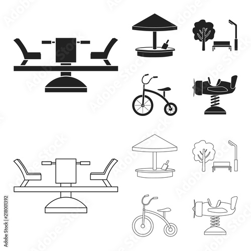 Carousel, sandbox, park, tricycle. Playground set collection icons in black,outline style vector symbol stock illustration web.
