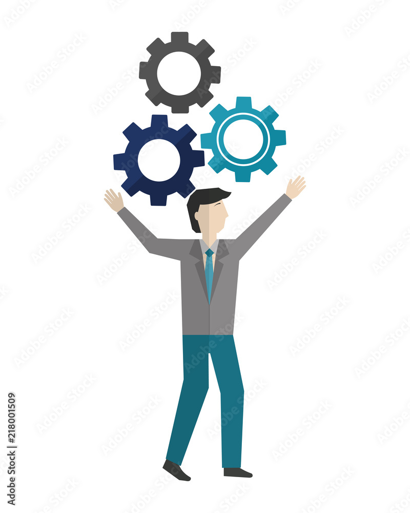 businessman with gear machine isolated icon businessman with gear machine isolated icon
