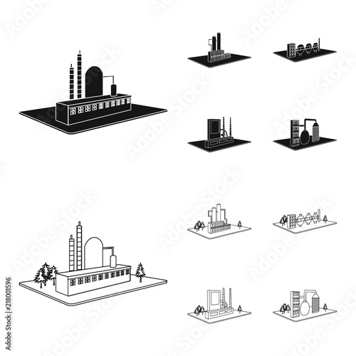 Processing factory,metallurgical plant. Factory and industry set collection icons in black,outline style isometric vector symbol stock illustration web.