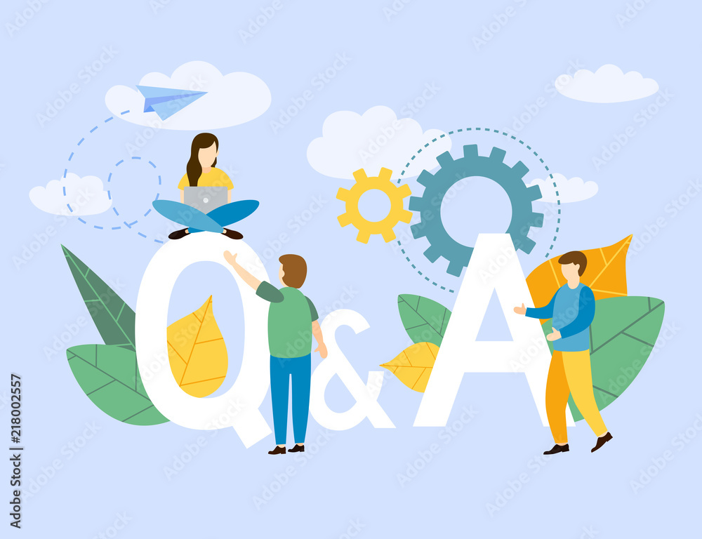 Fototapeta premium Question and answer Business people standing near letters 