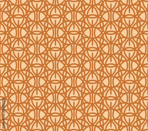 Brown tracery on beige, abstract geometric seamless pattern
