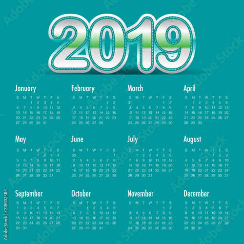 Year 2019 calendar vector design template