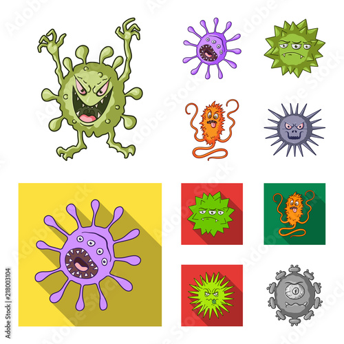 Different types of microbes and viruses. Viruses and bacteria set collection icons in cartoon,flat style vector symbol stock illustration web.