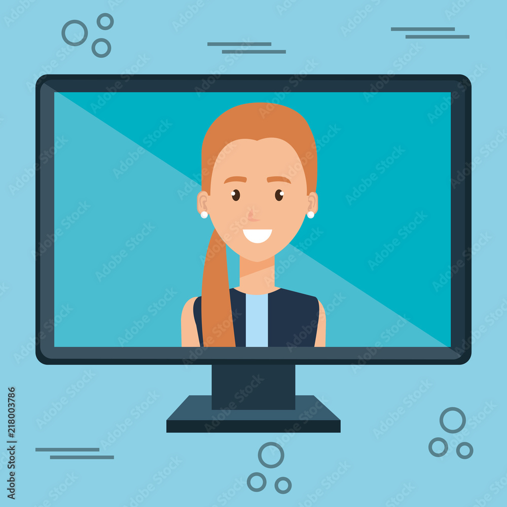 woman with computer character woman with computer character