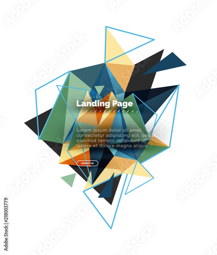 Triangular design abstract background, landing page. Low poly style colorful triangles on white