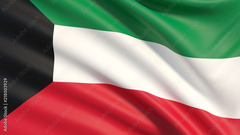 The flag of Kuwait. Waved highly detailed fabric texture. 3D illustration. The flag of Kuwait. Waved highly detailed fabric texture. 3D illustration.
