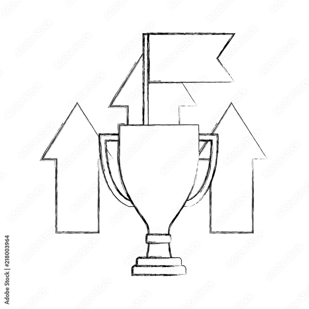business trophy flag up arrows win success hand drawing business trophy flag up arrows win success hand drawing