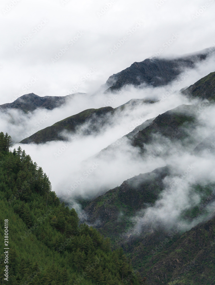 The Annapurna foothills shrouded in clouds