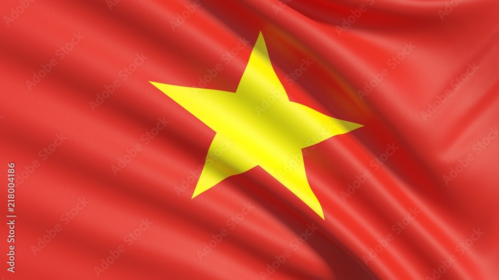 The flag of Vietnam. Waved highly detailed fabric texture. 3D illustration. The flag of Vietnam. Waved highly detailed fabric texture. 3D illustration.
