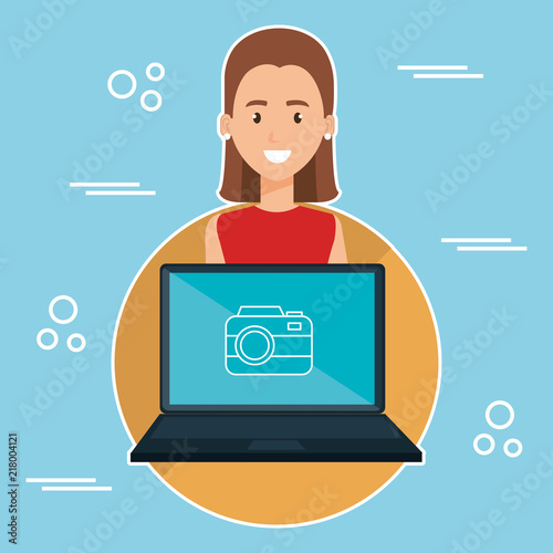 woman with laptop character