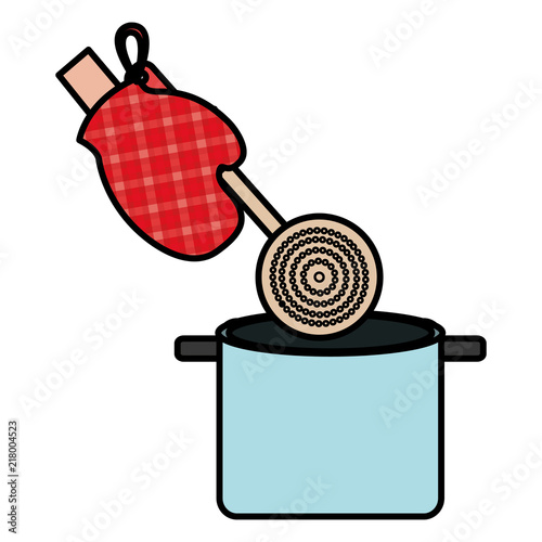 glove kitchen with spoon and pot