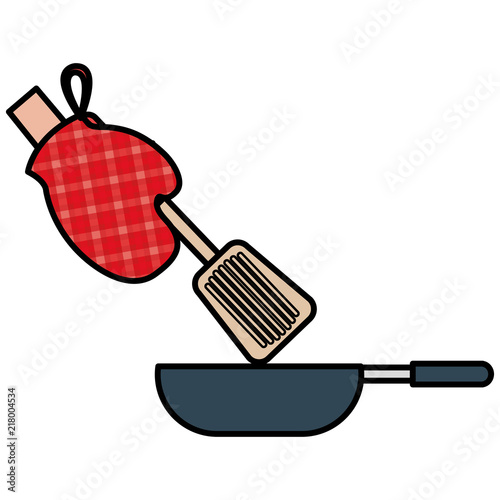 glove kitchen with pan and spatule