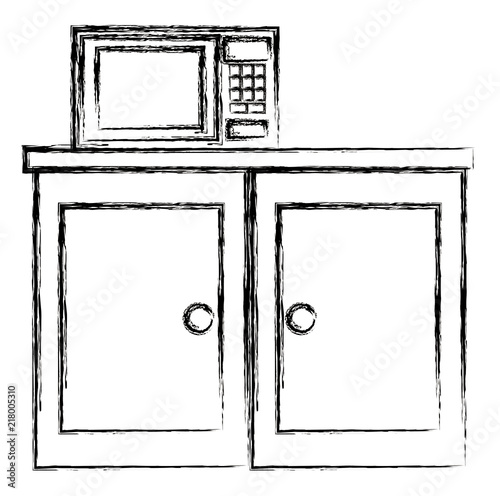 kitchen drawer wooden with microwave oven