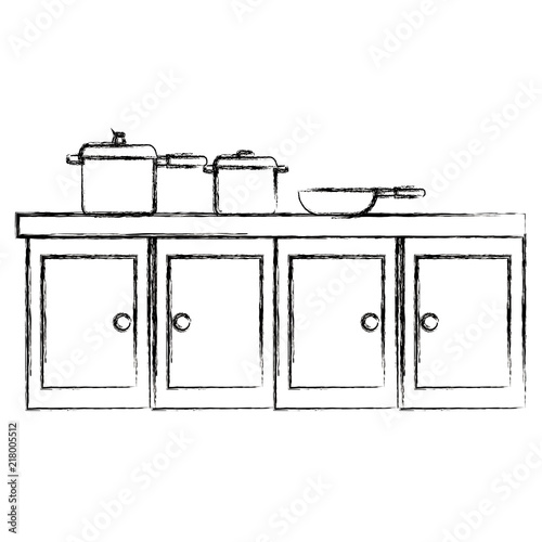 kitchen drawer wooden with set pots