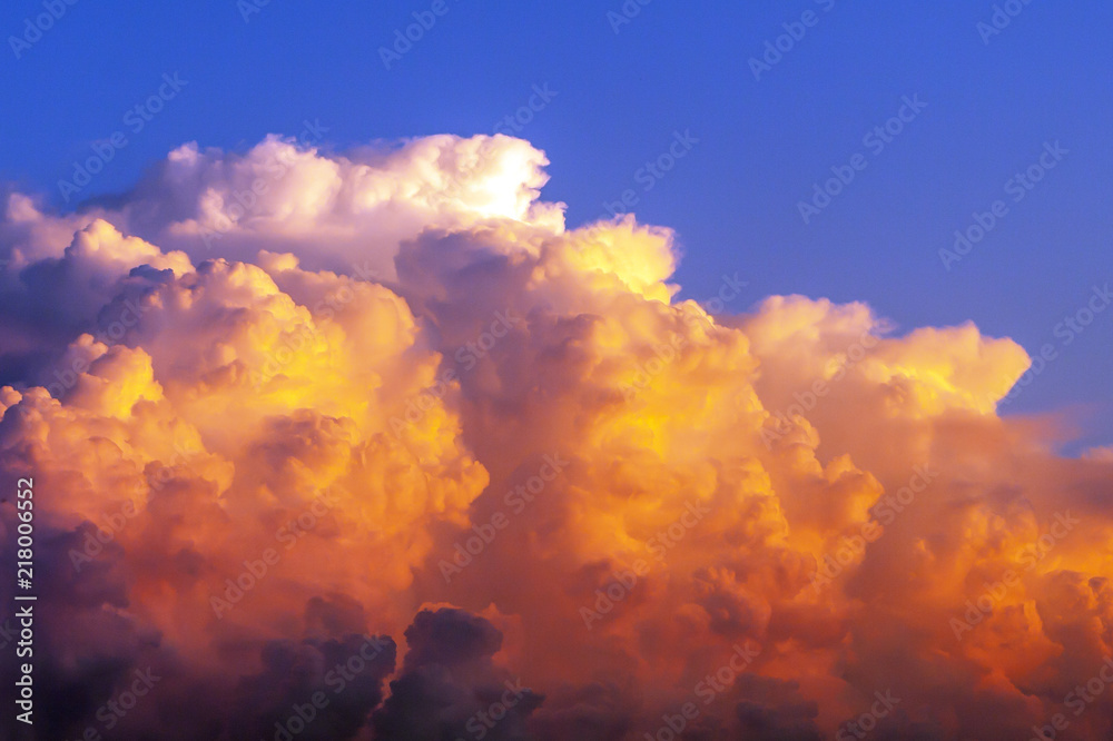 Cumulus clouds in the evening sky