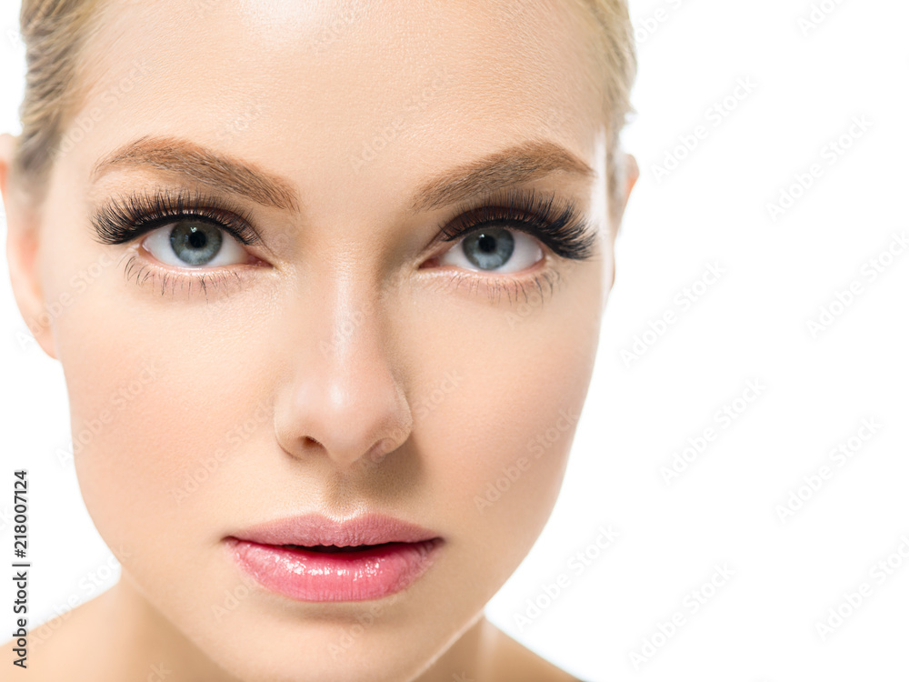 Beautiful blonde woman with healthy skin and fresh natural makeup isolated on white Beautiful blonde woman with healthy skin and fresh natural makeup isolated on white