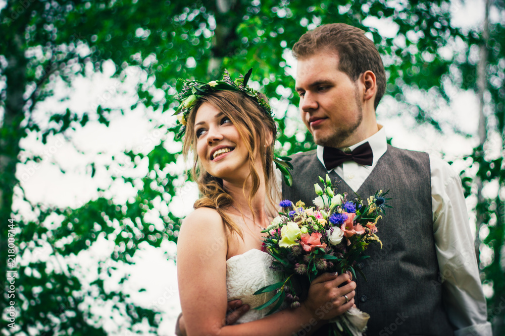 Young bride and groom in the style of provence