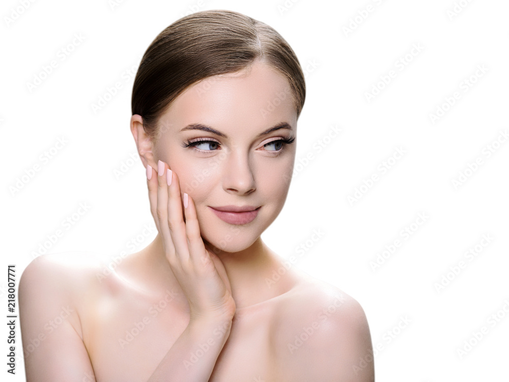 Beauty face woman with lashes and healthy skin female portrait isolated on white Beauty face woman with lashes and healthy skin female portrait isolated on white