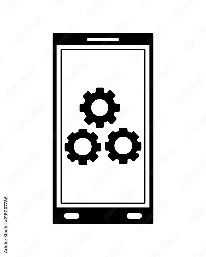 smartphone device with gear machine isolated icon smartphone device with gear machine isolated icon