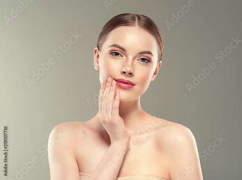 Healthy skin woman face close up beautiful female young model