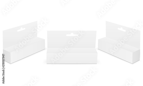 Hanger box mock up set isolated on white background. Samples for cosmetic or medical packaging. Vector illustration