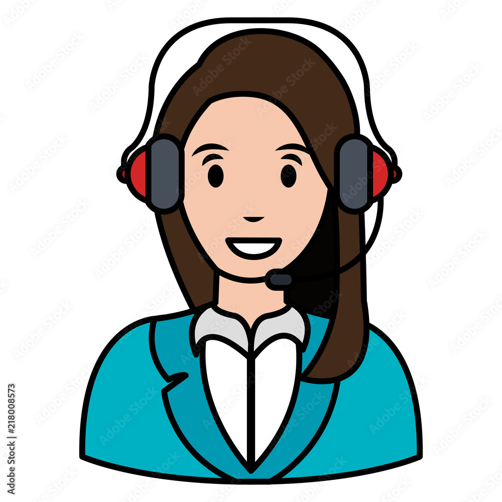 call center woman with headset character call center woman with headset character