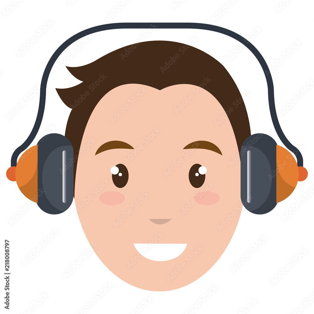 young man head with headphone character