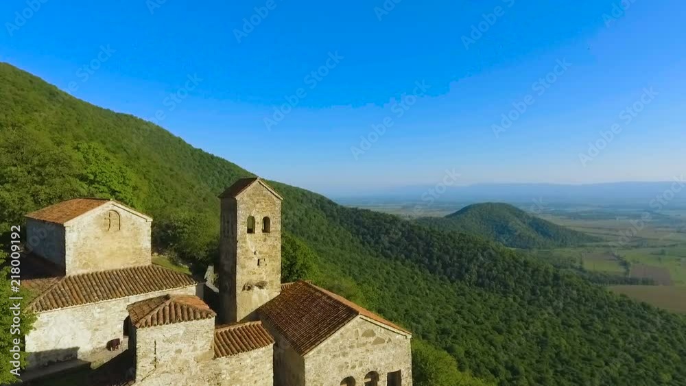 Monastery of Nekresi, historical attraction in Alazani valley, close aerial view Monastery of Nekresi, historical attraction in Alazani valley, close aerial view