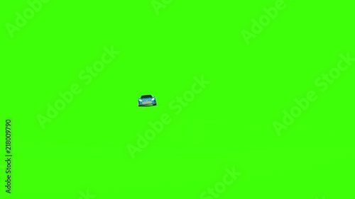 Car Jumps Flips Front Green Screen 3D Rendering Animation