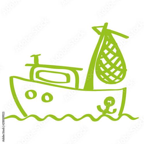 Handgezeichnetes Fischerboot in hellgrün