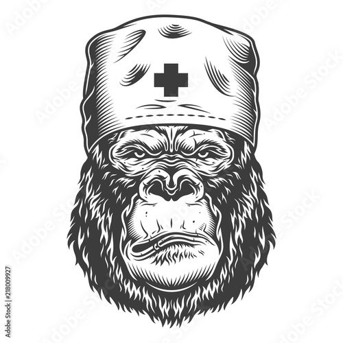 Serious gorilla in monochrome style