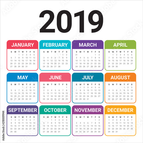 Year 2019 calendar vector design template