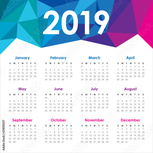 Year 2019 calendar vector design template