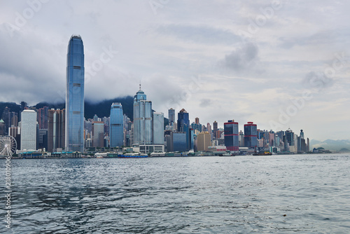 Hong Kong skyline in the morning over Victoria Harbour.