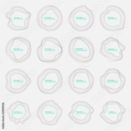 Vector set of deformed colorful round banners. The text box with a distorted contour.