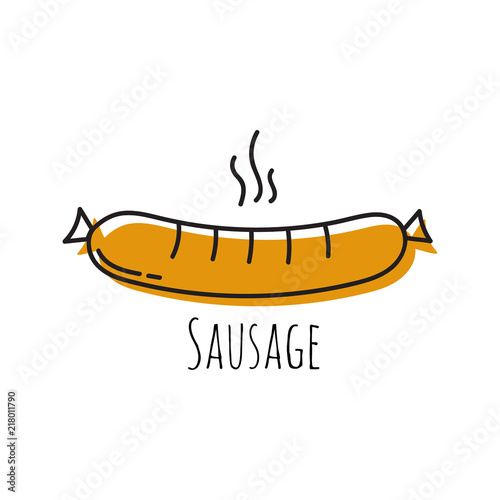 Grilled sausage hand drawn doodle icon. Vector sketch illustration of tasty bratwurst. 