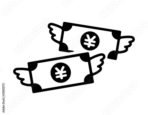 spending money / wasting money / flying money icon (japanese yen / JPY) 