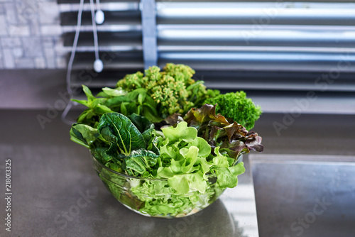 Fresh picked whole lettuce varieties. photo