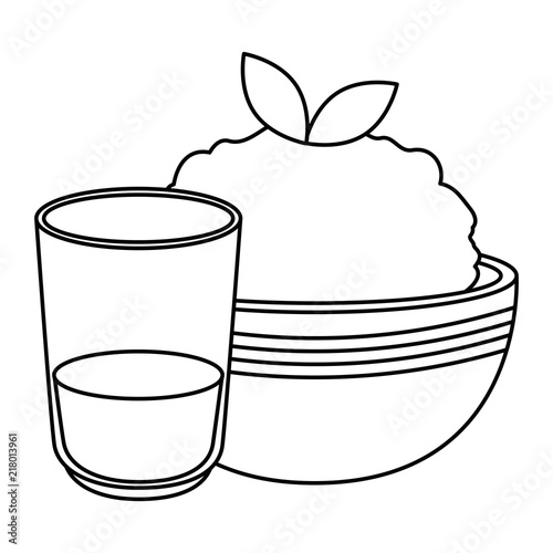 kitchen bowl with mashed potatoes and water glass