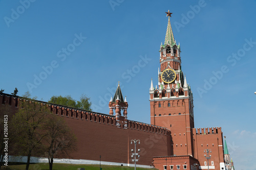 View of the Spasskaya tower of the Moscow Kremlin.