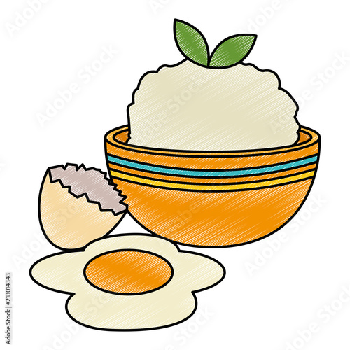 kitchen bowl with mashed potatoes and egg broken