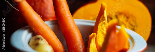 Vegetables for preparation of pumpkin soup , white background © malykalexa777
