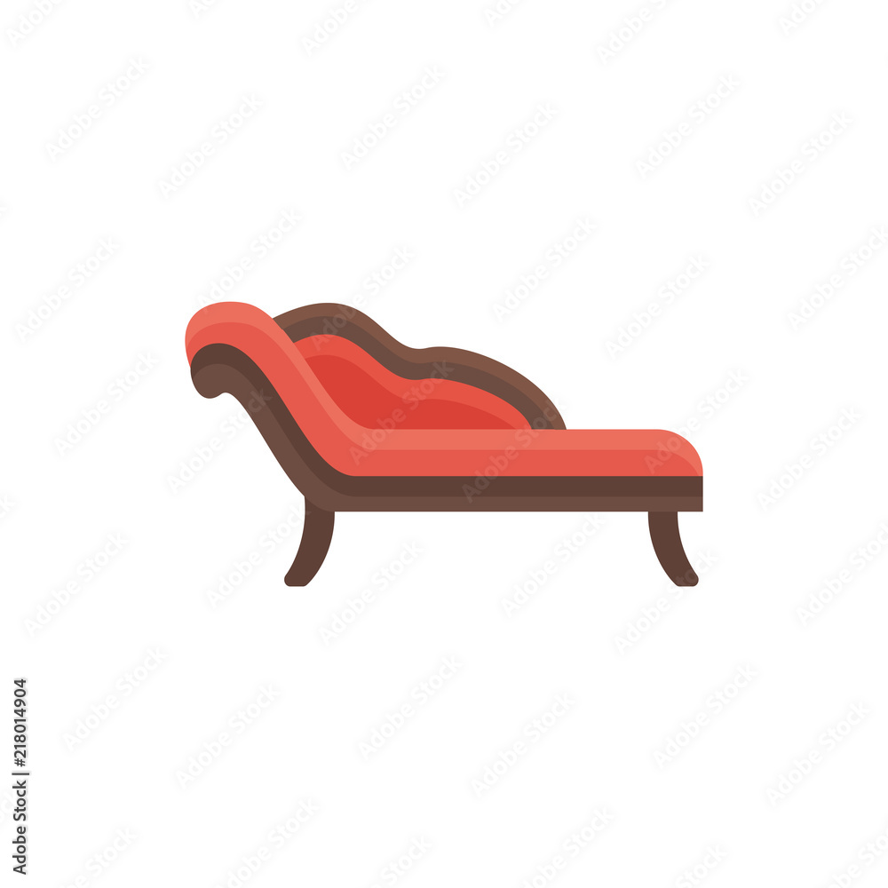 Red chaise lounge sofa. Vector illustration. Flat icon of settee. Element  of modern home & office furniture. Front view. Stock Vector | Adobe Stock
