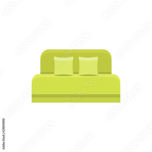 Green daybed with 2 pillows and headboard. Comfortable sofa. Vector illustration. Flat icon of settee. Front view.