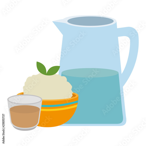 kitchen bowl with mashed potatoes and cream vector illustration design