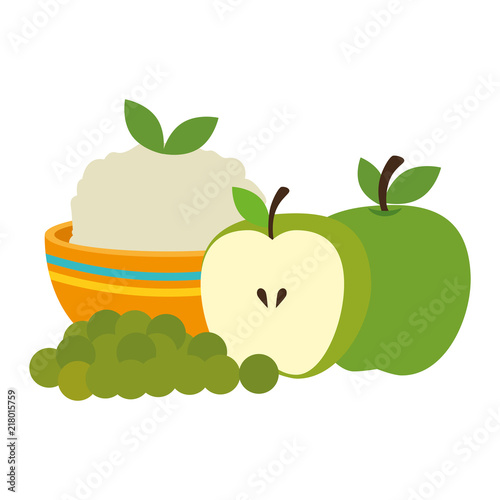 kitchen bowl with mashed potatoes with apples vector illustration design