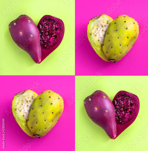 Prickly Pear cut in half and arranged into heart shape.